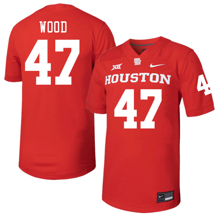 Men #47 Justin Wood Houston Cougars College Football Jerseys Stitched-Red